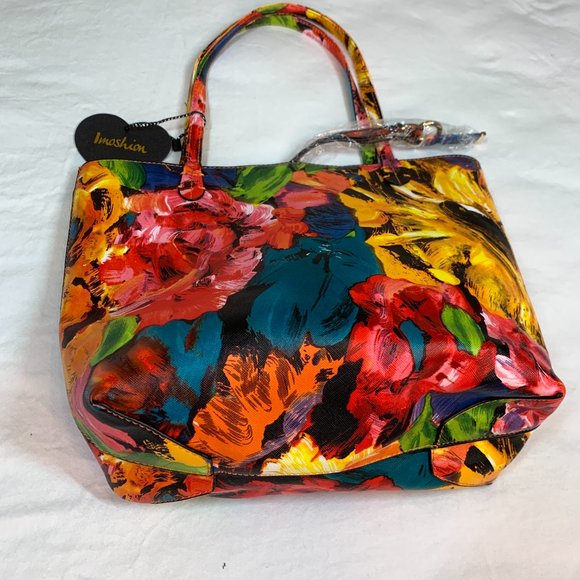 Imoshion Floral and Orange Pebbled Vegan Leather Tote Bag NWOT! 2 in 1 Bag - Picture 4 of 10